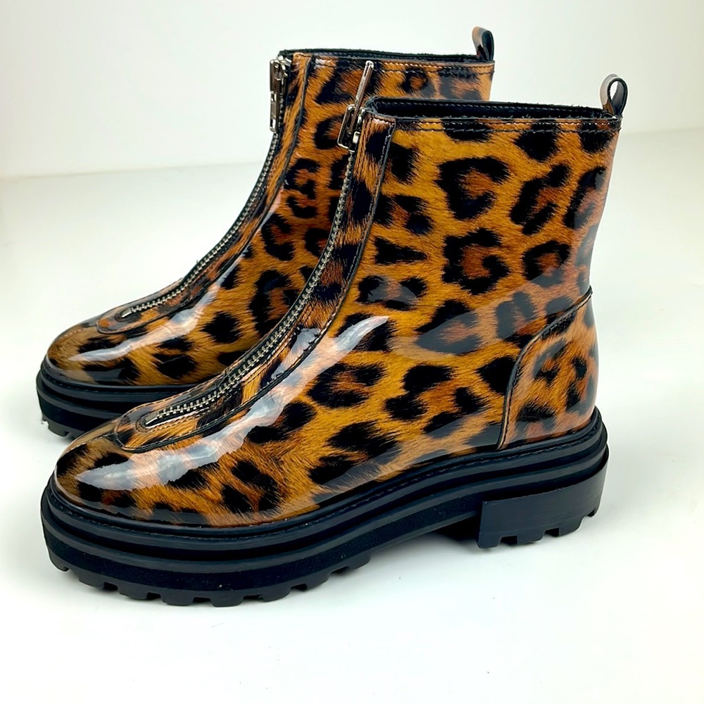 Schutz Maryele Leopard-Print Patent Leather Combat Boots - Picture 4 of 8